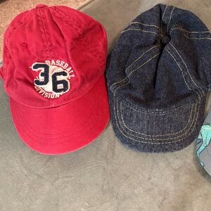 2 Toddler Baby Caps - Red, Blue Denim